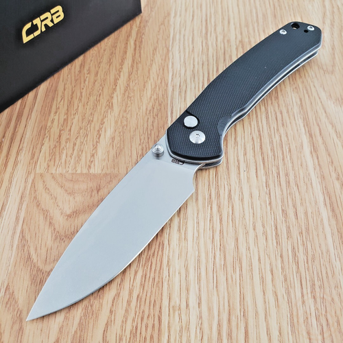 CJRB Large Pyrite Folding Knife 3.75" AR-RPM9 Steel Blade Black G10 Handle 25LBK