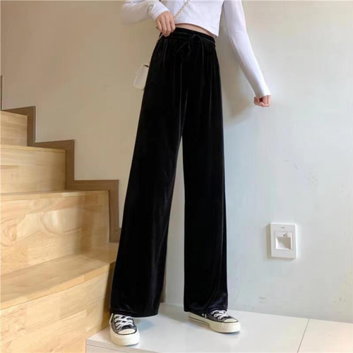 Pantalone donna gamba larga velluto cinturino nuovo preppy scuola casual tinta unita quotidiano - Foto 4 di 14