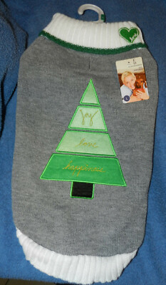ELLEN DEGENERES Gray - Cream - Green KNIT DOG SWEATER  w/ tree, size L NWT