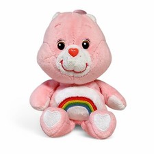 Care Bears Cheer Bear 8  Plush Stuffed Animal Vintage Rainbow Pink Hearts 2002