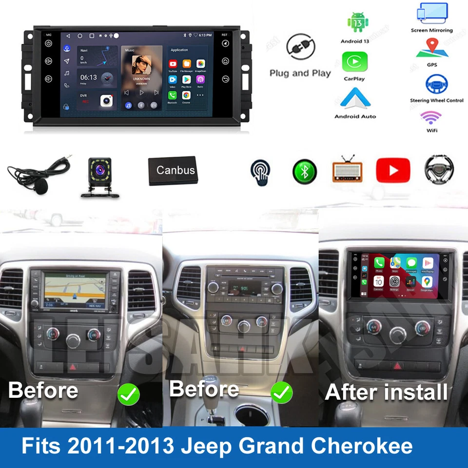 For 2011-2013 Jeep Grand Cherokee Radio GPS Stereo Apple CarPlay & Android Auto — 第 2/4 张图片