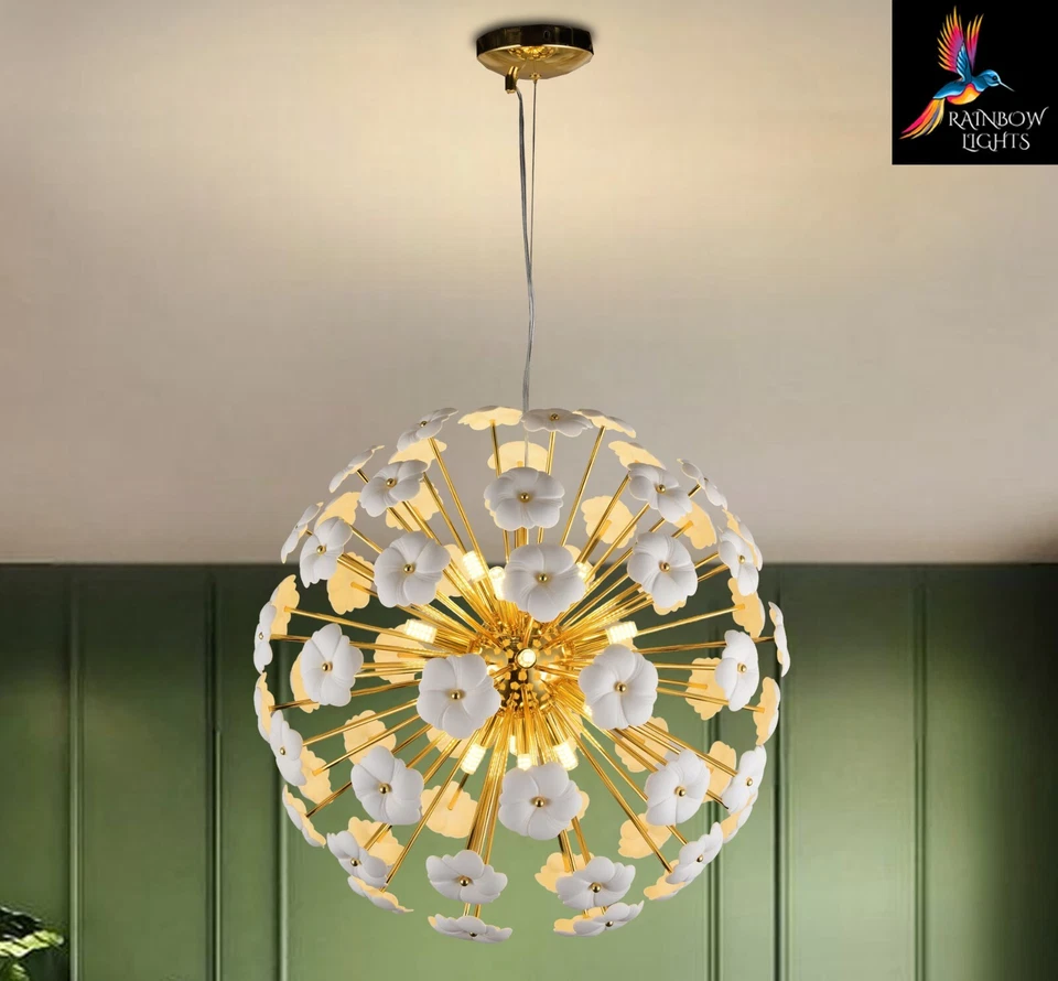 Люстра-спутник в форме одуванчика керамическая белый цветок с 15-светильником - Изображение 4 из 4