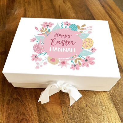 Frohe Ostern rosa Blume Ei weiblich Mädchen Schokolade Leckereien Süßigkeiten Korb Geschenkbox