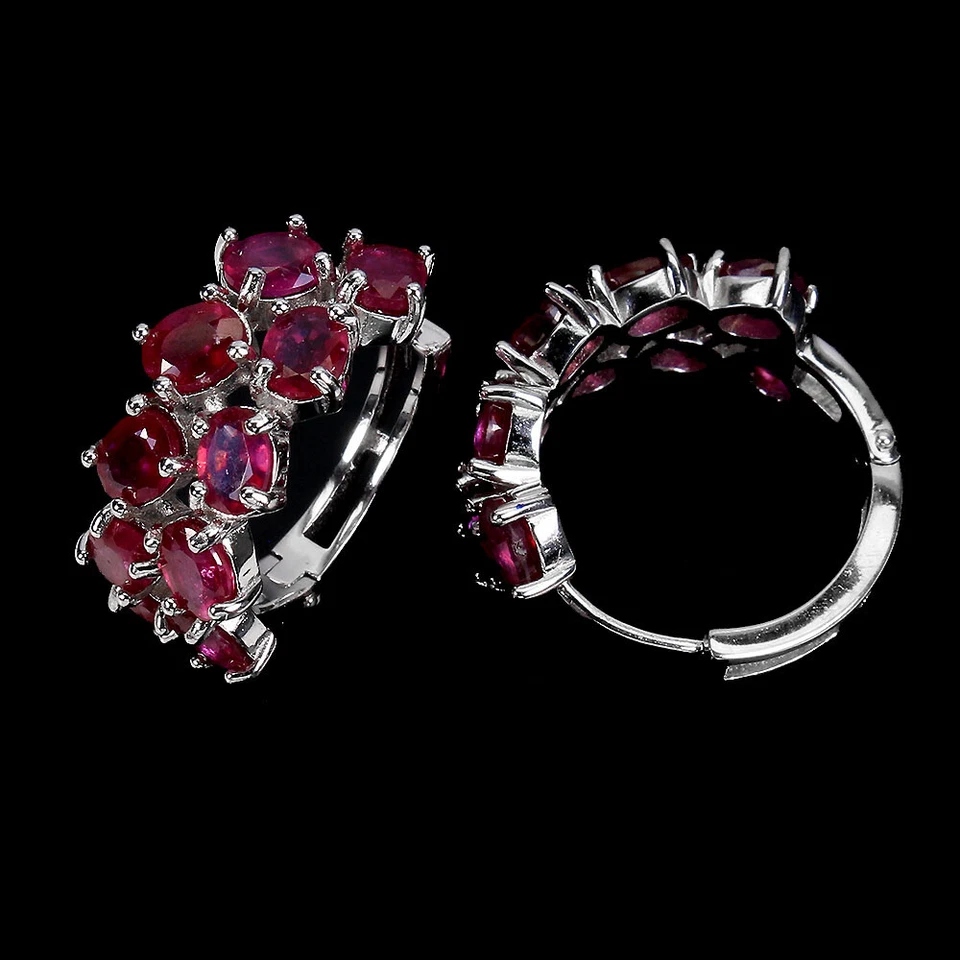 Summer 925 Silver Earrings Oval Ruby 5x4mm Natural Gemstone Jewelry Gift - Image 3 of 4