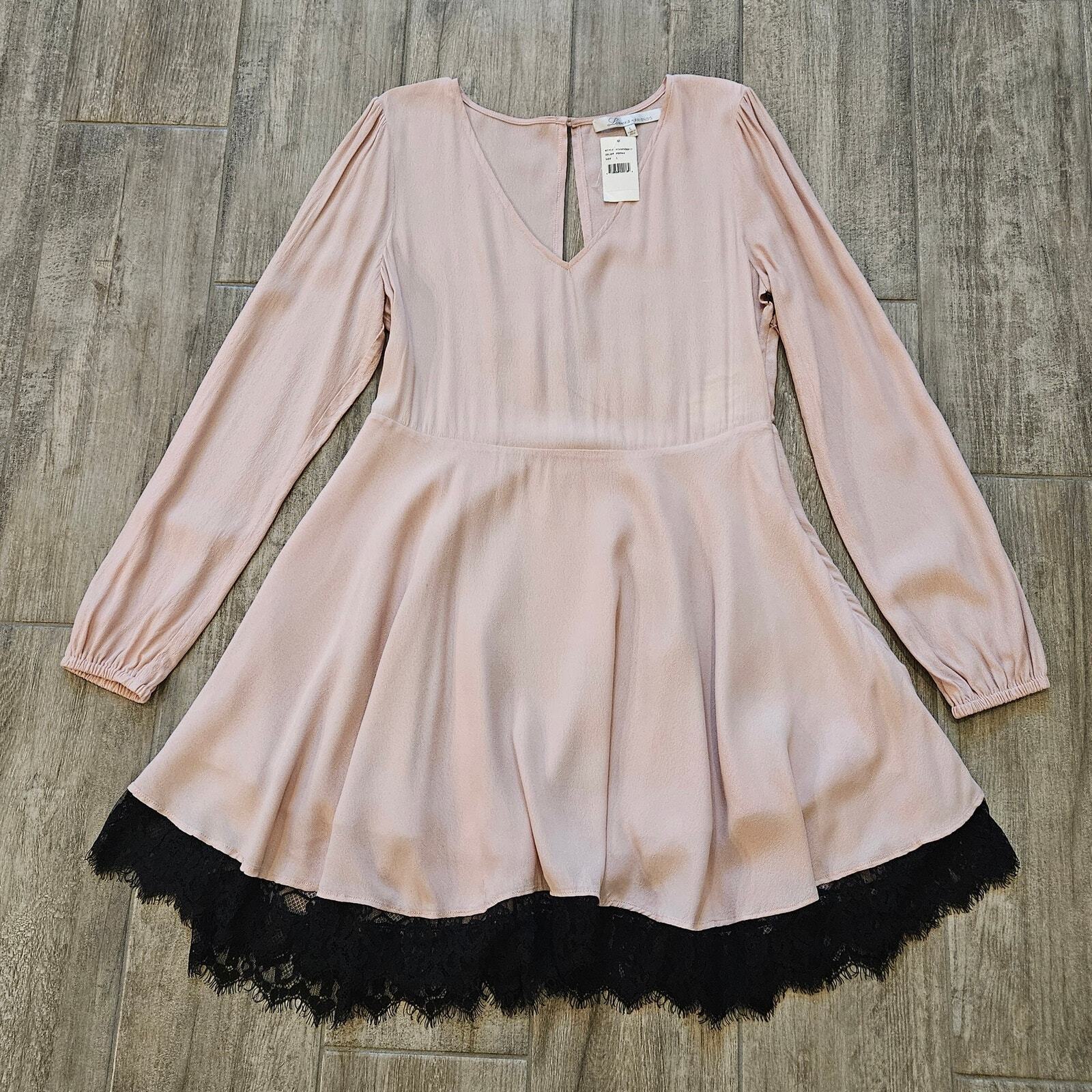 Lovers & Friends Pink Fit & Flare Mini Dress Long Sleeve Women Size L