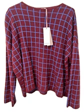 Rosso35 Knit Virgin Wool & Cashmere Checkered Long Sleeve Sweater Womens Size 44