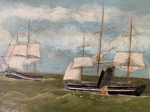 Antique 19th Century Whaling Whale Hunting Ship Maritime Folk Art Oil Painting - Picture 4 of 10