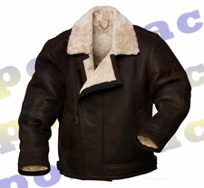 MEN'S REAL GENUINE SHEEPSKIN NAPPA LEATHER AVIATOR FLYING JACKET - Forest Brown