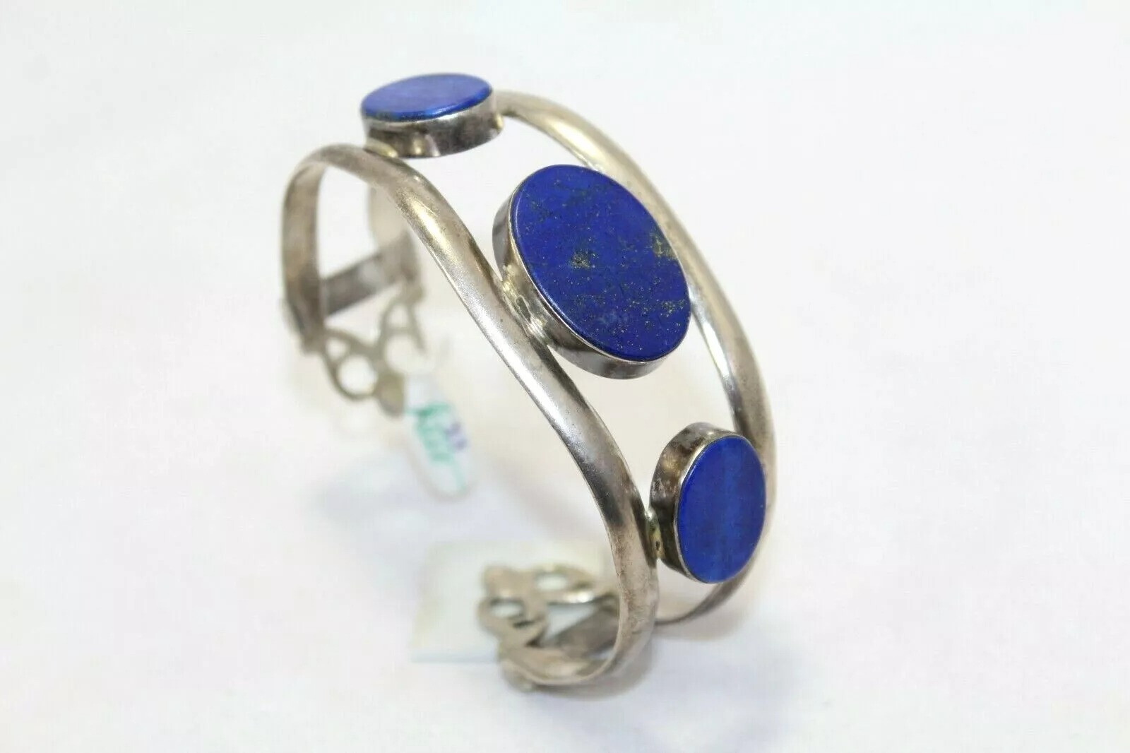 Handmade 925 Sterling Silver Lapis Lazuli Kada Bangle Bracelet for Women C254-image