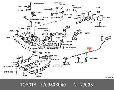 Genuine OE cable sub-assy, fuel lid lock control, 770350K040 for TOYOTA 77035-0K