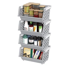 Idotry 3/4 Packs Stackable Storage Bins Plastic for Pantry Organizing Food Toys