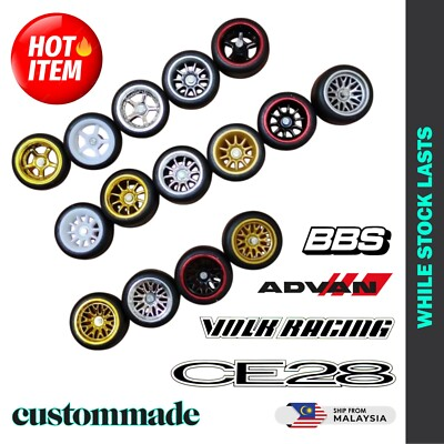 #ad #ad 1:64 Custom Alloy Wheels with Rubber Tires Upgrade Parts Hot Wheels Diecast Cars $8.80