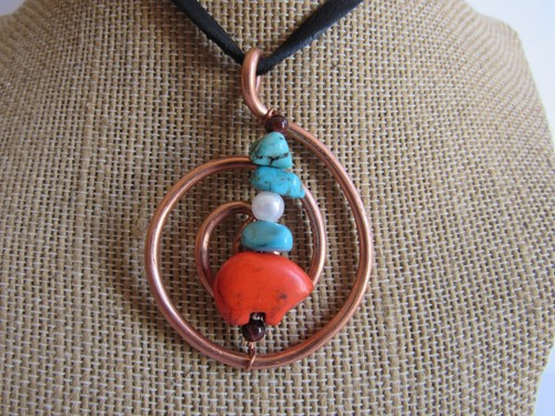 Copper Circle of Life Pendant Necklace Tribal Jewelry Leather N4297 - Afbeelding 1 van 4