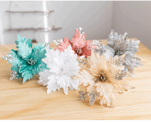 9,8" Glitzer Weihnachtsstern Blumen Gesteck Christbaumschmuck Wohndeko - Bild 10 von 15