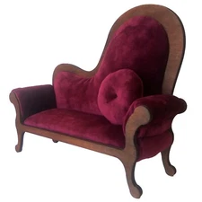 Miniature dollhouse sofa Victorian style brown wood furniture velvet divan styli