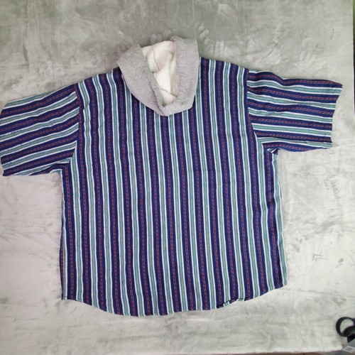 Gotcha Herren Gr. XL Kurzarm Hoodie Shirt Blau Southwestern Azteken Y2K Knopf - Bild 10 von 11