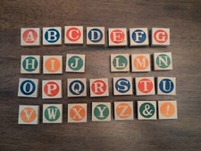 Wooden Thin Alphabet Blocks Double Sided Pictures Lot Of 27 Missing Letter K 