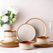 Ceramic 4-Person Dinnerware Set, 12-Piece Plate and Bowl, Handmade Set