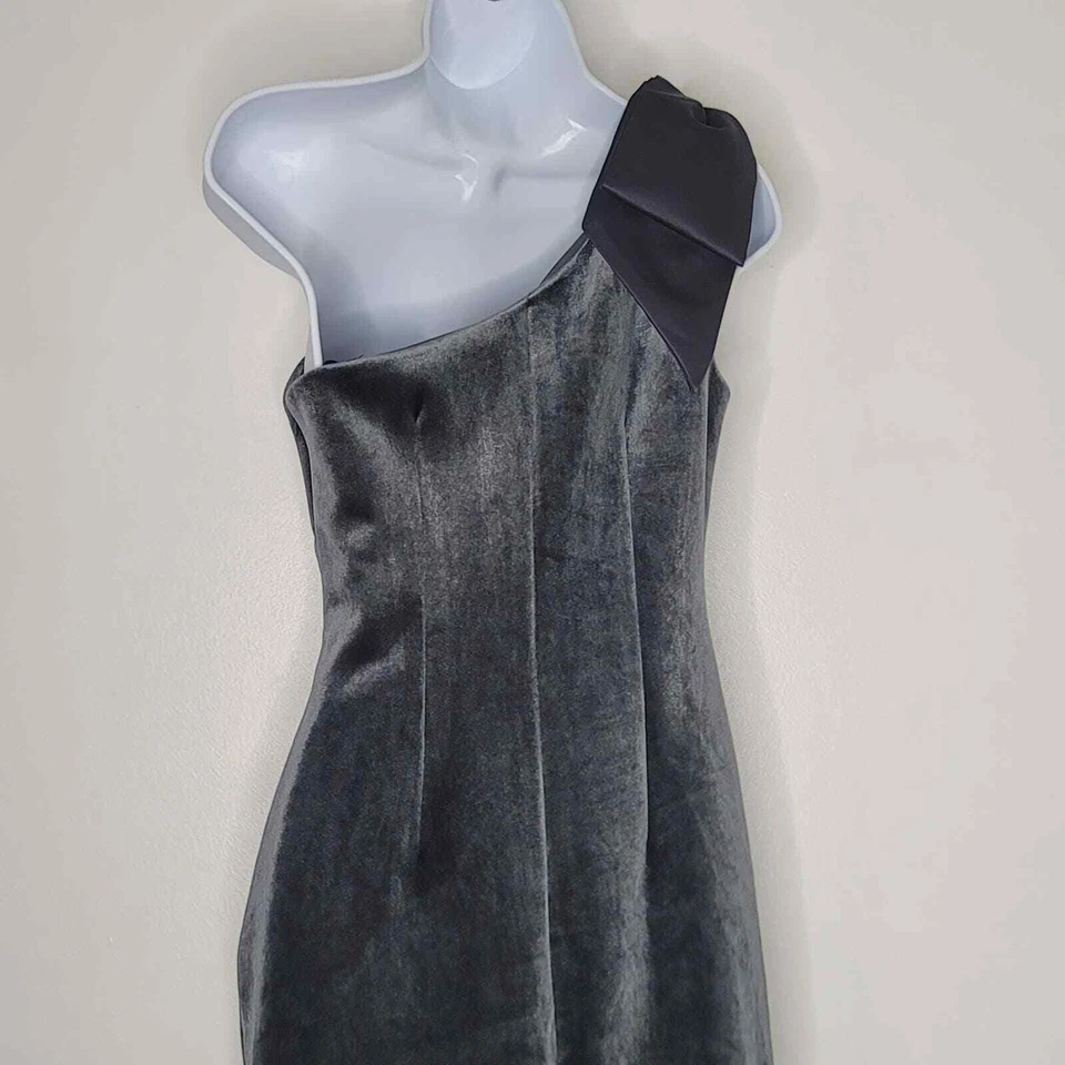 Eliza J Dress Gown 4 Gray Velvet Long One Shoulder Formal Party Wedding Evening - Image 4 of 4