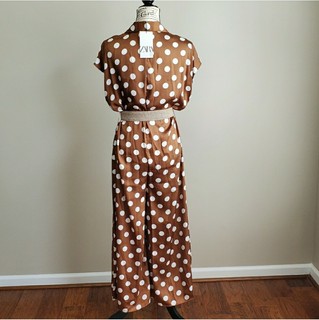 Wholesale Soap Making Supplies And Handmade Cosmetic Supplies Zara Brown Polka Dot Capped Sleeve Button Front Wide Leg Jumpsuit Romper Nwt Med