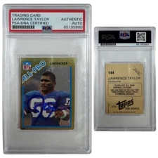 1982 Lawrence Taylor Autographed Topps All Pro Sticker RC #144 PSA Authentic Aut