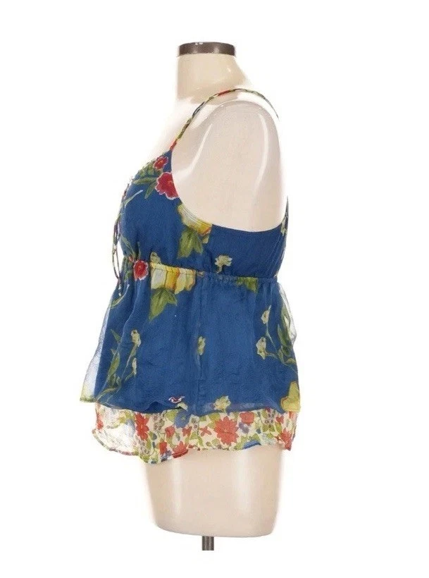 Camiseta sin mangas vintage Y2k Hollister Babydoll L floral azul correa de espagueti Top Preppy Foto 4 de 4