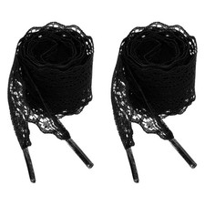 2Pairs Flat Laces Shoelaces, 2.2CM Wide 100CM Length Lacy Shoe Laces, Black