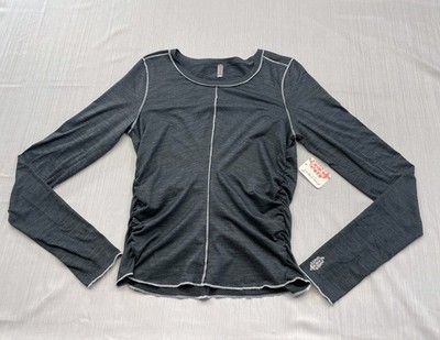 New Free People FP Movement Right On Run Long Sleeve Black Gray Sz Medium