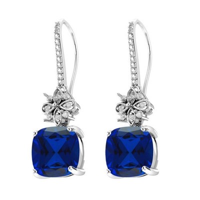 Ohrringe 8 mm Kissenschliff Lab Created Saphir & echter Topas 14 Karat vergoldet 925