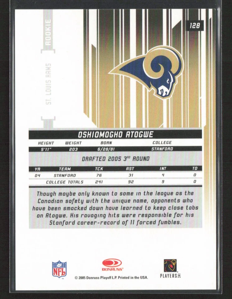 O.J. Atogwe 2005 Leaf Rookies & Stars Longevity #128 Ruby /250 St. Louis Rams - Image 2 of 2