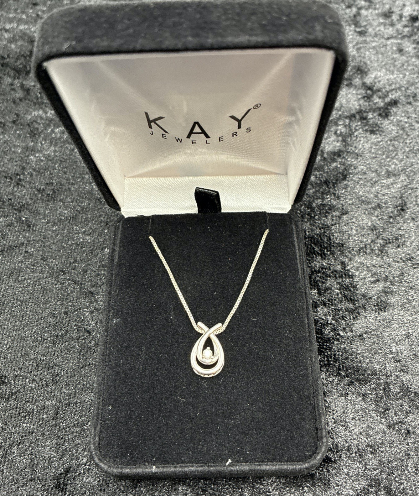 Sterling Silver Diamond Openwork Tear Drop Necklace W Gift Box 16