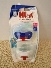 Gerber NUK Orthodontic Pacifier 6M Silicone 2 Pack Blue White 2007 Vintage