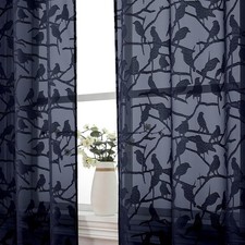 OVZME Anji Bird Navy Blue Sheer Curtains 45 38W x 45L Pack of 2 ,