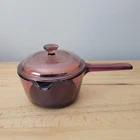 Corning Visions Cranberry Glass 1L Saucepan Pot Pyrex Lid Teflon Non Stick Vtg