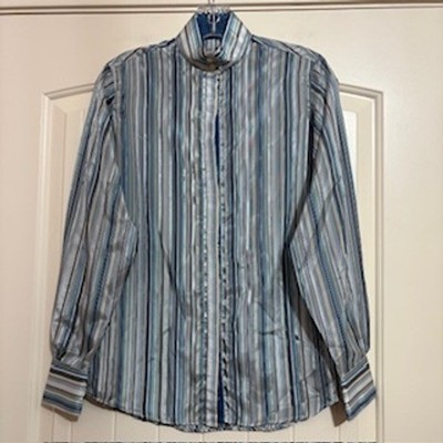 British House Blue Striped Long Sleeve Collared Shirt Size 32 Riding Shirt
