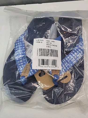 NEU! LL Bean Maine Isle karierte Damen-Flip-Flop Riemen-Gingham-Sandalen Größe 8
