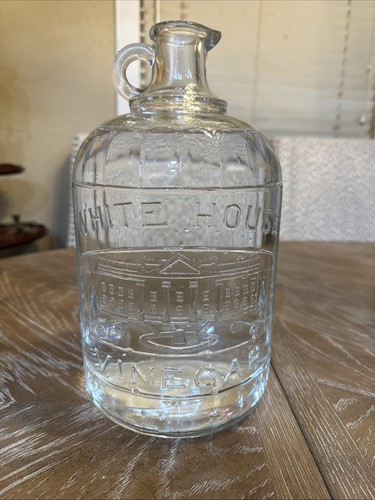 Antique White House Vinegar Glass Jug Spouted 1 Gal Paneled Embossed Label