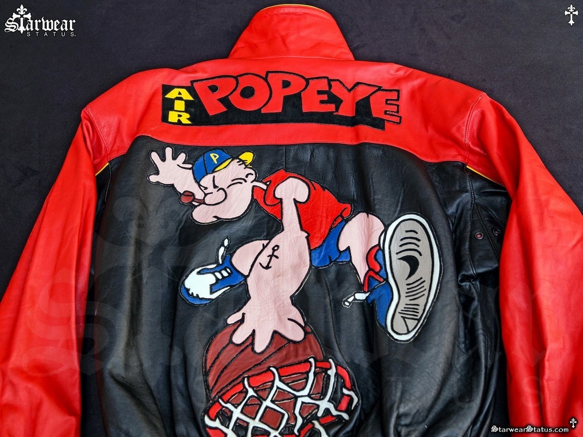 🔥OOAK!! Vintage 90s POPEYE AIR Jordan Leather Bomber Nba