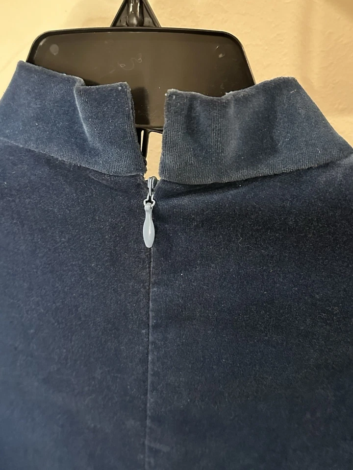 Vintage Blue Velvet Mini Dress Victorian Lace Trim Puff Sleeve 1960s Style - Image 2 of 4