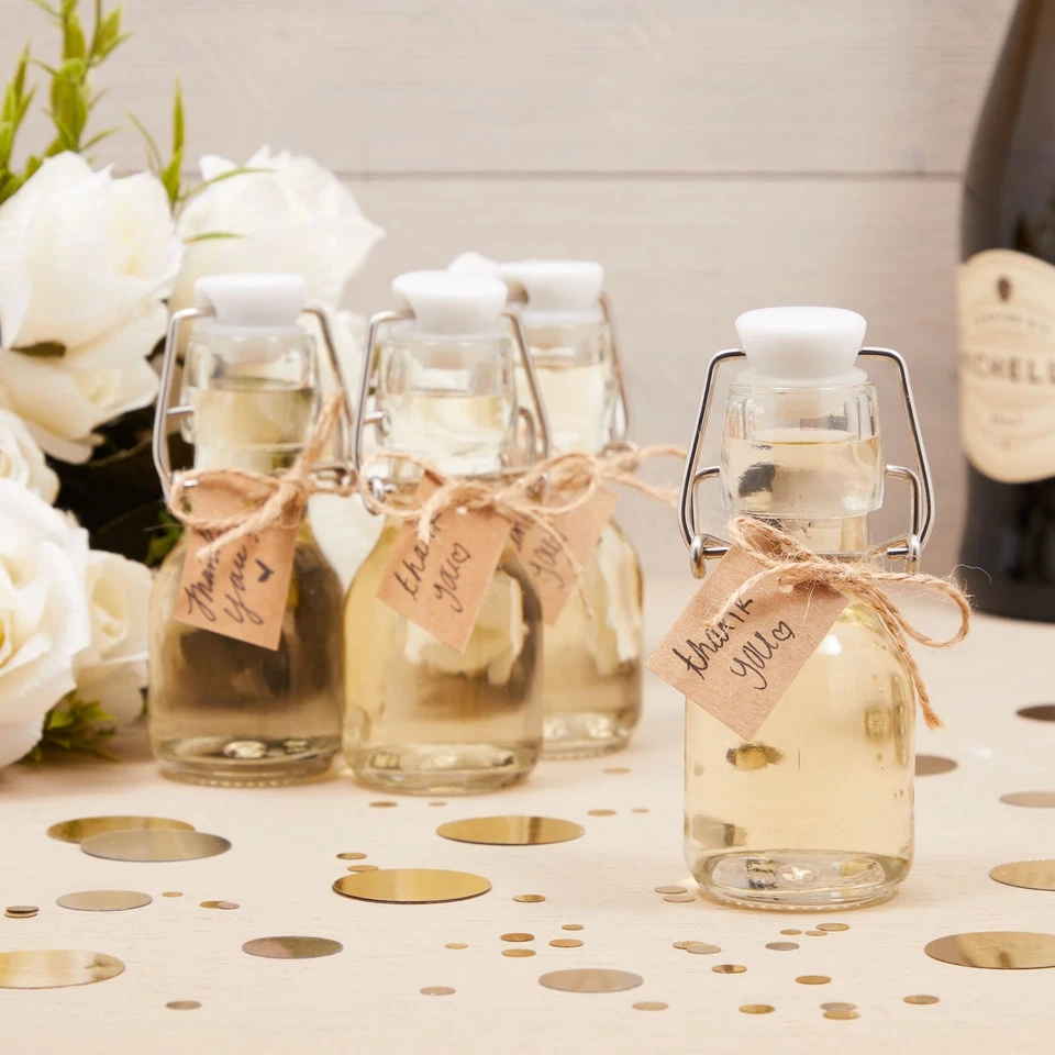 Paquete de 15 botellas pequeñas de vidrio con tapa abatible, 2 oz/60 ml con etiquetas y cuerda Foto 4 de 4