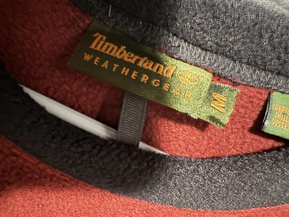 Timberland Men's Rare 90's USA Made Crew Neck Fleece POLARTEC Tags maroon black - Image 2 of 4