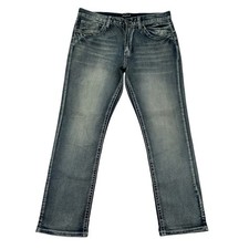 True Luck Straight Stone Washed Whiskered Embroidered Preppy Jeans Men 36X32