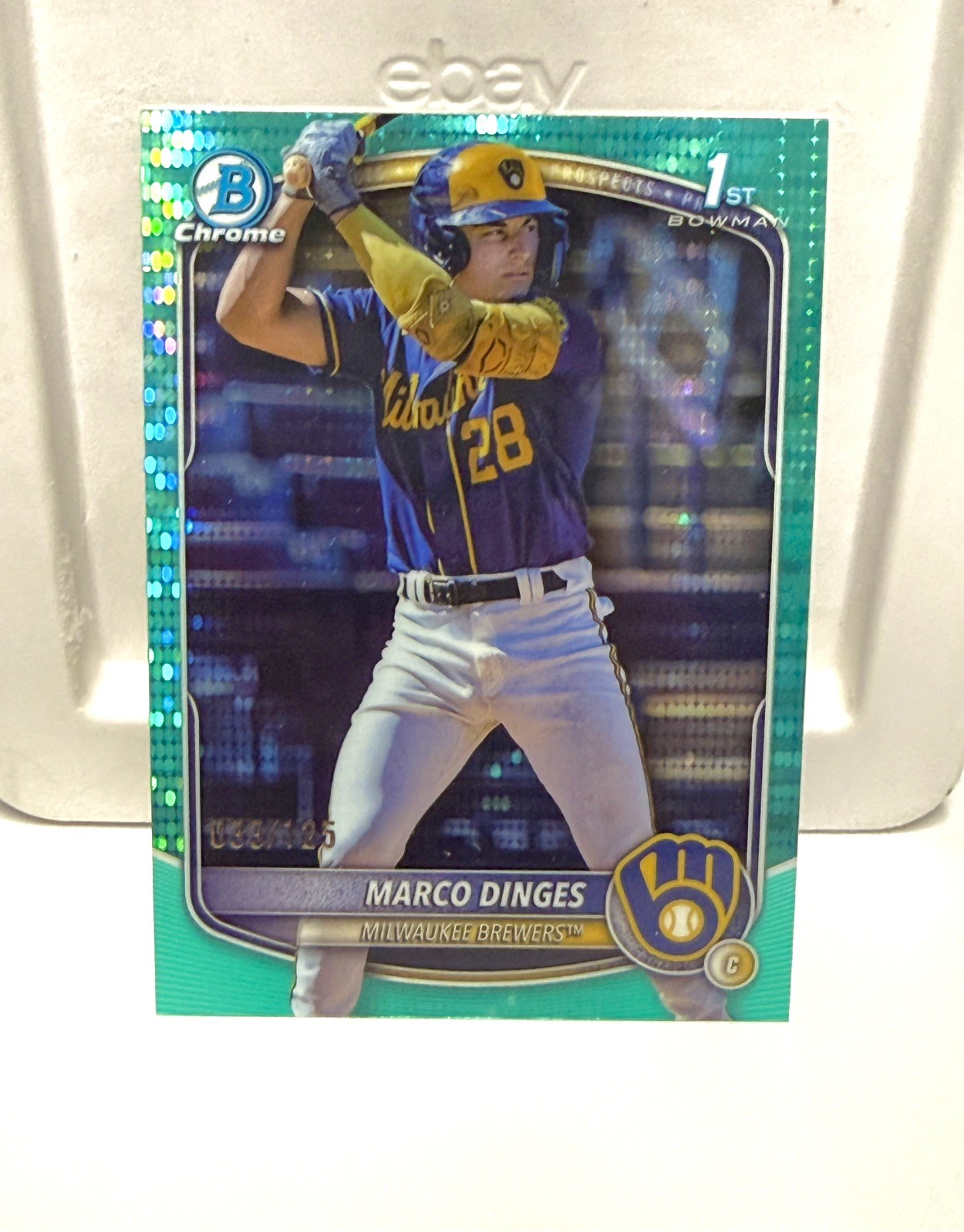 2025 Bowman Chrome Marco Dinges /125 Aqua Pulsar 1st Milwaukee Brewers