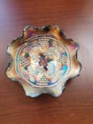 Super Black Amethyst FENTON Carnival Glass Grape & Cable Bowl