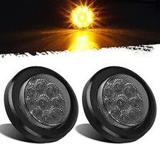 2Pcs 2 Inch Round Amber Led Side Marker and Clearance Lights 9 Diodes Smoke Lens