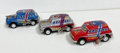 Vintage Set of 3 Rocket USA 3 Tinplate Metal Space Missile Key Wind Cars 1990s
