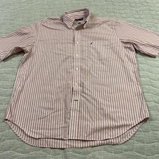 Nautica Shirt Mens XL Red Stripe Short Sleeve Button Down Wrinkle Resistant