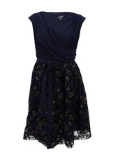 SLNY Women's Metallic-Print Fit & Flare Dress (2, Navy/Gold) 794093575537