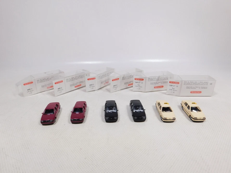 6X Wiking H0 1:87 VW Vento 055 01 + 055 02 + 149 07 18 Taxi Mint Box #EE928-0,5 - Immagine 4 di 4