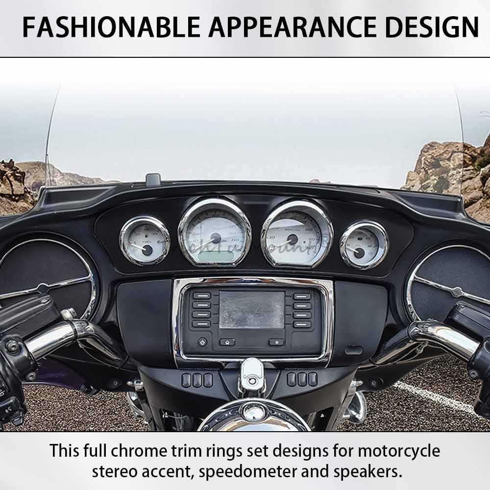 Chrome Speaker Radio Gauge Bezel Trim Ring For Harley Street Glide FLHX/I 14-23